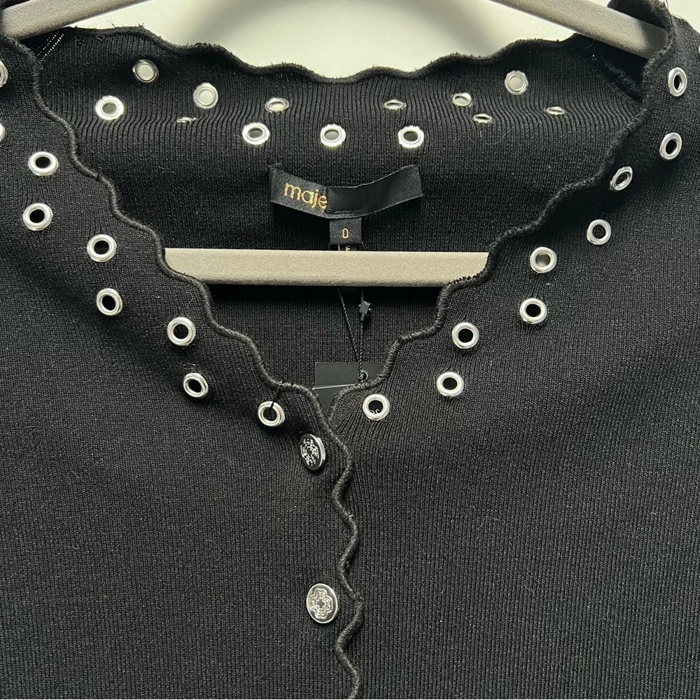 Maje Moleillety Grommet/Eyelet Cardigan w/ small unraveled bottom section - Picture 6 of 11